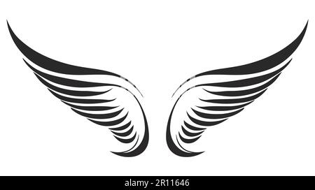 Angel Wings, collezione di ali di uccello cartoon disegnati a mano vettoriale illustrazione. Logo, icona Illustrazione Vettoriale
