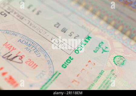 Dettaglio della pagina del passaporto con iscrizione internazionale visa Foto Stock