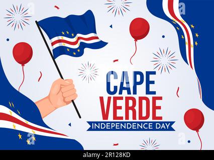 Happy Cape Verde Independence Day Vector Illustration with Waving Flag in Happy Holiday on July 5 Flat Cartoon Hand Landing Page Templates Illustrazione Vettoriale