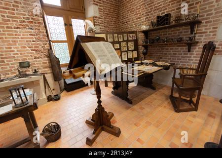 L'atelier di Leonardo da Vinci. Château du Clos Lucé (15h ° secolo). Comune di Amboise nel dipartimento Indre-et-Loire. Valle della Loira. Francia Foto Stock