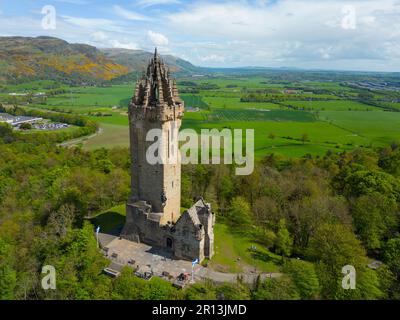 Veduta aerea del monumento nazionale Wallace a Stirling, Scozia, Regno Unito Foto Stock