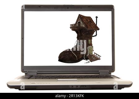 Casa di scarpe illustrata su un monitor di un computer portatile Foto Stock