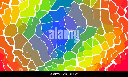 Effetto crepato, rotto su arcobaleno, colori di orgoglio con sfondo bianco che si mostra attraverso la vista astratta. Foto Stock