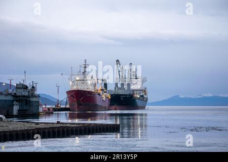 Navi nel porto di Ushuaia, Tierra del Fuego. Argentina Foto Stock