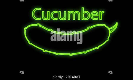 cetriolo su sfondo nero, illustrazione vettoriale, neon. cetriolo verde, verdure fresche per insalata. verde neon. illuminazione al neon, segnale luminoso. Illustrazione Vettoriale