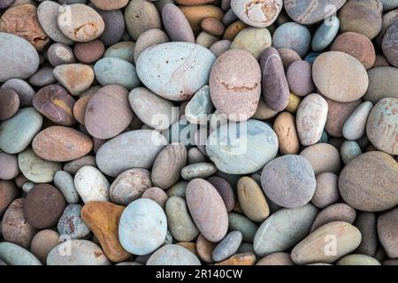 Ciottoli colorati su una spiaggia a Devon, Inghilterra Foto Stock