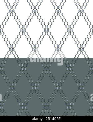 Linea d'onda tracciata con motivo senza cuciture, disegno a pennello disegnato a mano, modello a griglia geometrica rombo, colore grigio blu monocromatico Illustrazione Vettoriale