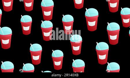 Tè bolla modello senza cuciture - bevande dolci disegnate a mano con diverse bolle di boba e condimenti. Set di bevande colorate con frutta e ghiaccio, vettore illus Illustrazione Vettoriale