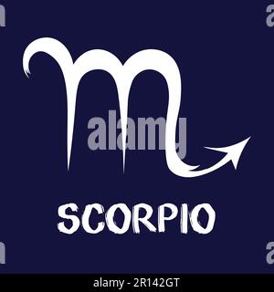 Segni di Zodiak disegnati a mano. Icone bianche dello Scorpione zodiaco su sfondo blu. Simboli astrologici dello zodiaco. Illustrazione Vettoriale