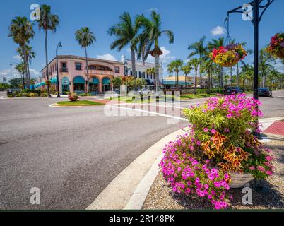 Fiori su West Venice Avenue nel centro di Venice Florida USA Foto Stock