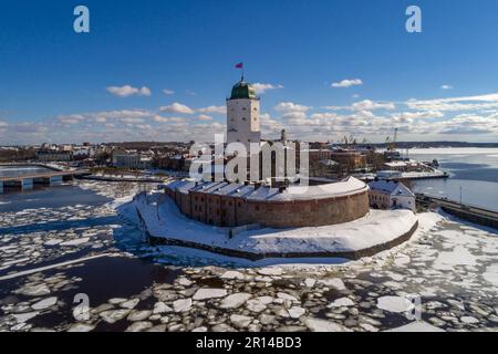 Vista dall'alto del centro storico di Vyborg. Regione di Leningrado. Russia Foto Stock