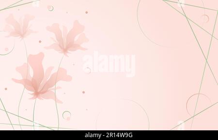 Fondo a righe con fiori rosa traslucidi delicati su gambo e polline. Sfondo rosa e bianco. Vettore. EPS10. Illustrazione Vettoriale