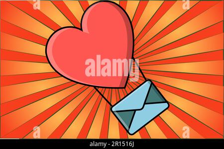 Icona colorata semplice in stile piatto di un bel cuore mongolfiera con una busta per la vacanza d'amore per San Valentino o il 8 marzo. Illustrazione vettoriale Illustrazione Vettoriale
