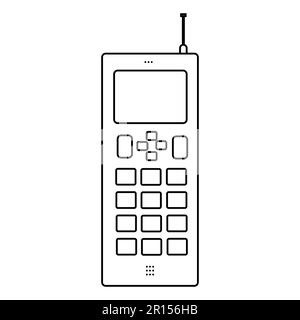 Vecchio semplice rosa grande pulsante quadrato retro hipster vintage telefono cellulare con un'antenna dipinta da un colpo. Illustrazione Vettoriale