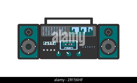 Vecchio registratore di cassette con nastro magnetico in bobine e altoparlanti degli anni '70s, '80s, '90s. Bella icona. Illustrazione vettoriale. Illustrazione Vettoriale