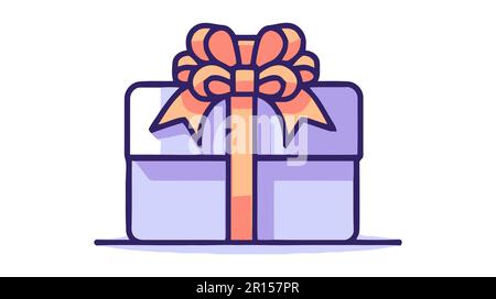 Confezione regalo con icona linea nastro, segno vettoriale contorno, stile lineare isolato su bianco. Illustrazione Vettoriale