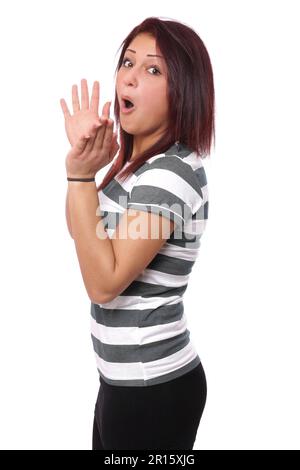 Excited donna giovane battendo le mani Foto Stock