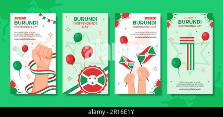 Burundi Independence Day Social Media Stories Cartoon piano modelli disegnati a mano background Illustrazione Illustrazione Vettoriale