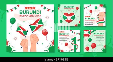 Burundi Independence Day Social Media Post Flat Cartoon modelli disegnati a mano sfondo Illustrazione Illustrazione Vettoriale