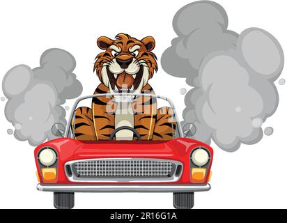 Tiger alla guida di un'auto classica illustrazione Illustrazione Vettoriale