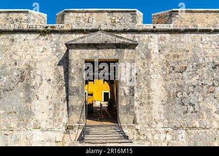 Architettura militare coloniale spagnola, Fort San Jose el Alto, Campeche, Stato di Campeche, Messico Foto Stock