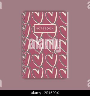 heart notebook cover design notebook diario cover design con heart on cover minimalista spirale per notebook cover Foto Stock
