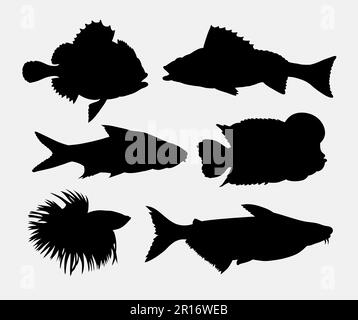 Silhouette animale di pesce 1. Buon uso per simbolo, icona, logo, mascotte, segno, o qualsiasi progetto che desideri Illustrazione Vettoriale