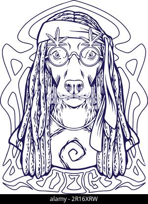 Cani funky hippie trippy cannabis foglia eyeglass silhouette vettoriale illustrazioni per il tuo logo di lavoro, t-shirt merchandise, adesivi e disegni di etichette, Illustrazione Vettoriale