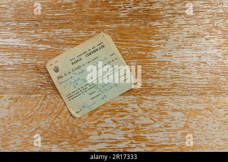 1959 Boy Scout Badge certificato rilasciato dal 37th Poplar a East London Foto Stock