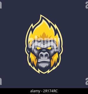 Oro Gorilla Mascot Logo - Animali Mascot e-sport Logo Vector Illustration Design Concept. Illustrazione Vettoriale