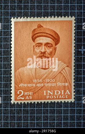 03 26 2014 Vintage MINT timbro postale di Lokmanya Bal Gangadhar Tilak 1856-1920 Studioshot Lokgram Kalyan Maharashtra India.Asia. Foto Stock