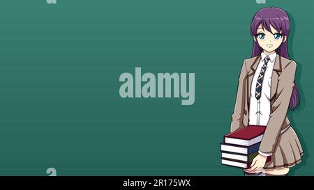 ANIME Manga Schoolgirl Holding Books Illustrazione Vettoriale