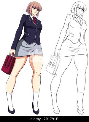 Zaino in mano ANIME Manga Schoolgirl su bianco Illustrazione Vettoriale