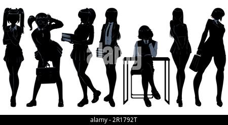 ANIME Schoolgirl Silhouettes Illustrazione Vettoriale