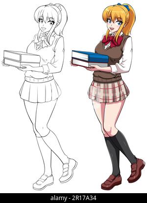 ANIME Manga Schoolgirl Holding Books on White Illustrazione Vettoriale