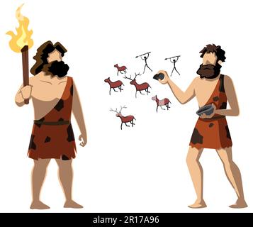 Cavemen su bianco Illustrazione Vettoriale