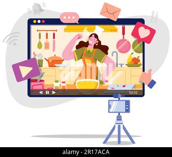 Cottura Vlogger femmina Illustrazione Vettoriale