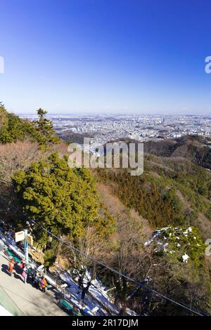 Una vista dalla stazione di Mt.Takao verso il centro di Tokyo Foto Stock