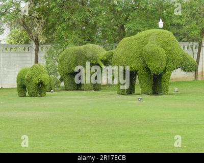 Thailandia, Ayuthaya (ex capitale reale 1350-1767): elefante 'topiary' in Bang Pa-in Palace Gardens. Foto Stock