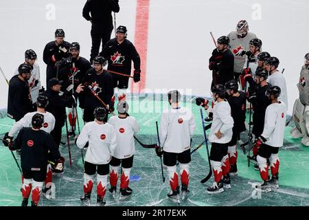 RIGA, LETTONIA - 11 MAGGIO 2022: Squadra di pratica Canada. Campionato del mondo di hockey su ghiaccio IIHF 2023 Foto Stock