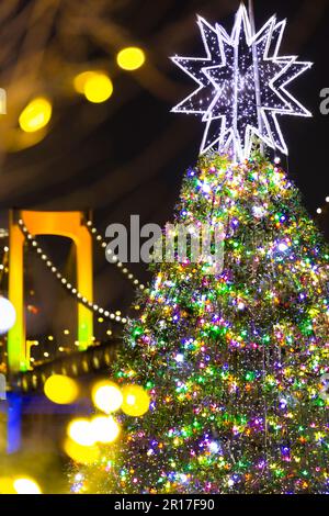 Albero di Natale e ponte dell'arcobaleno Foto Stock