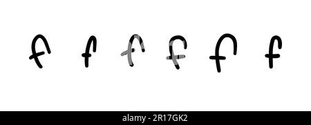 Simbolo della lettera dell'alfabeto latino F in inglese nero semplice come un bambino. Illustrazione vettoriale in stile doodle disegnato a mano isolato su sfondo bianco. F Illustrazione Vettoriale