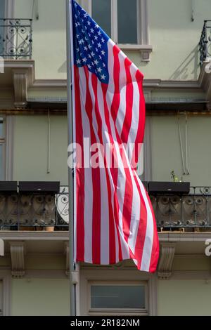 Bandiera americana a Baden Baden Germania nel vento Foto Stock