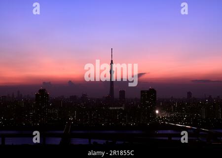 Vista del tramonto sul cielo di Tokyo da Funabori Foto Stock