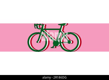 Giro d'Italia, biciclette in silhouette con sfondo tricolore italiano. Sfondo rosa come la maglia rosa del primo ciclista in classifica Foto Stock