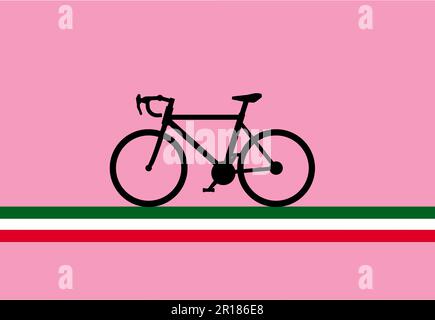 Bici in silhouette, tour d'Italia, bicicletta in silhouette con sfondo tricolore italiano. Rosa come la maglia rosa del primo ciclista. Foto Stock