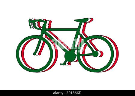 Giro d'Italia, biciclette in silhouette con i tre colori della bandiera verde bianco e rosso, come il tricolore italiano. Sfondo neutro Foto Stock