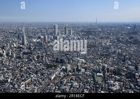 Stazione di Shiinamachi ripresa aerea dal lato ovest verso Ikebukuro - direzione della torre dell'albero del cielo Foto Stock