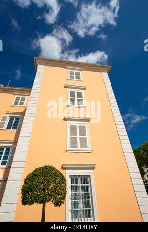 Primo piano del Palazzo Schwetzingen con cielo blu durante l'estate Foto Stock