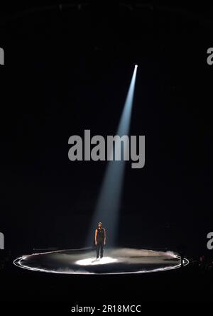 L'italiano Marco Mengoni durante le prove di vestito per la finale dell'Eurovision Song Contest alla M&S Bank Arena di Liverpool. Data immagine: Venerdì 12 maggio 2023. Foto Stock